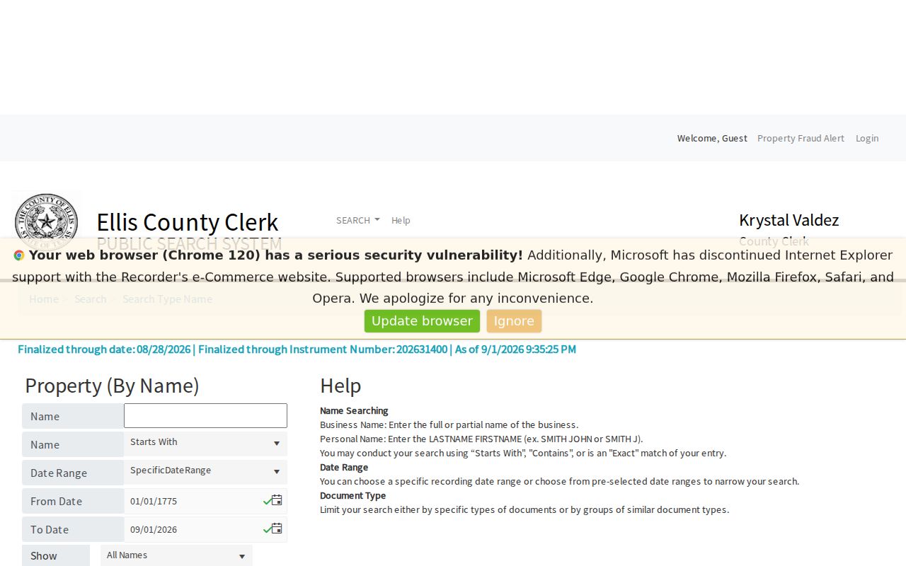 Ellis County previous residents deed-chain grantor grantee search