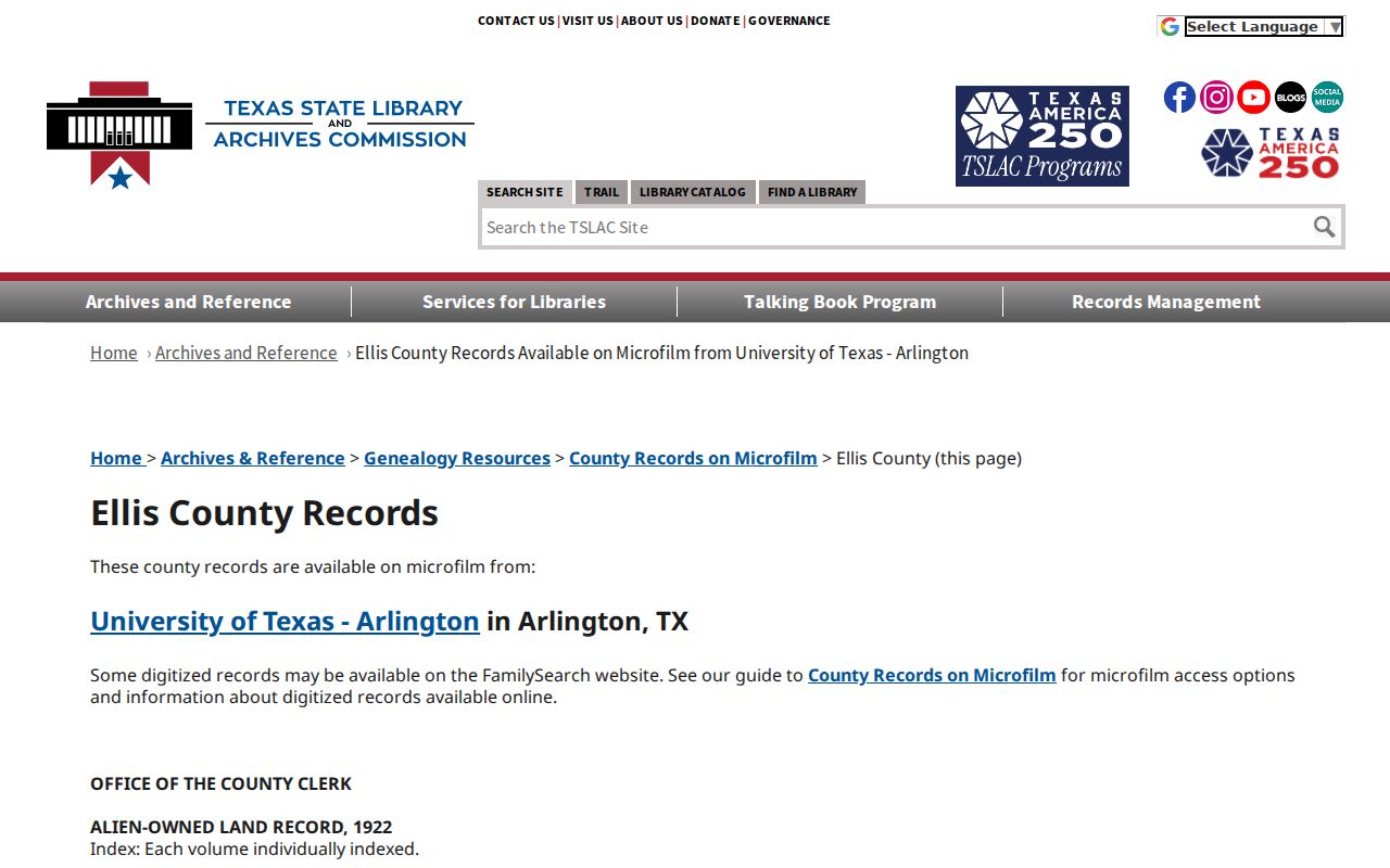 Ellis County previous residents research through State Archives microfilm guide