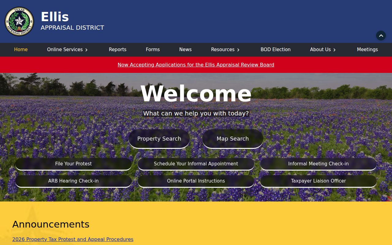 Ellis County residents directory ECAD property search entry point